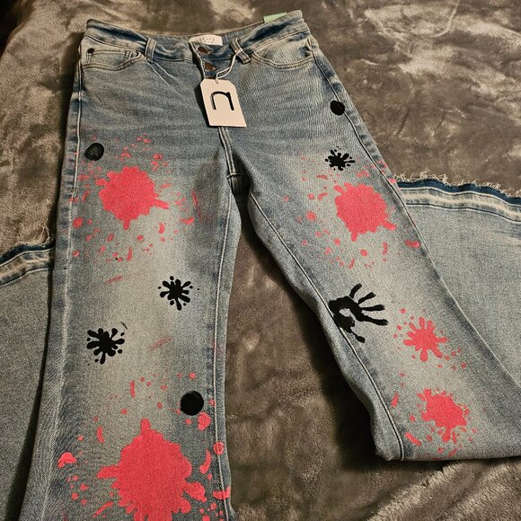 Kancan Womens Paint Splashed Jeans Sz 11 - Picture 13 of 15